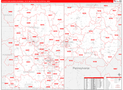 Youngstown-Warren-Boardman Metro Area Wall Map Red Line Style 2024